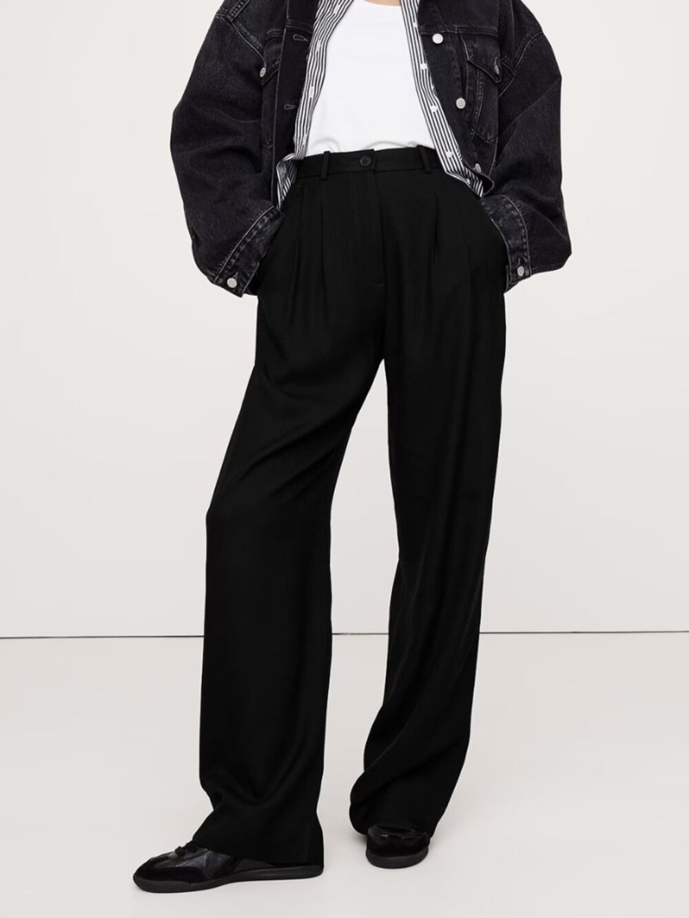 NEW!! Banana Republic Black SoHo High-Rise Wide-Leg Drapey Twill Pants 6L